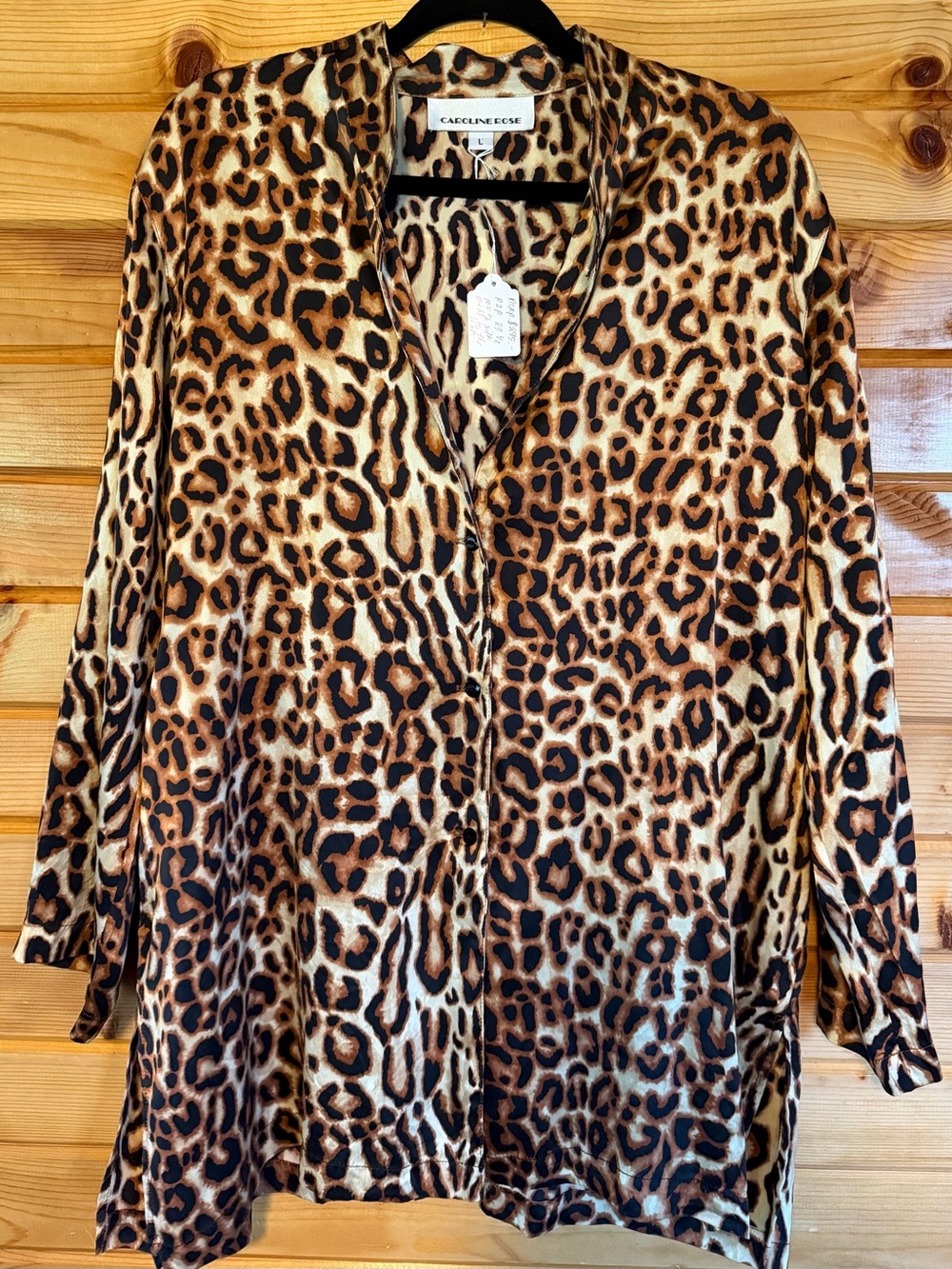 Caroline Rose Silk Leopard Print Button-Front Blouse